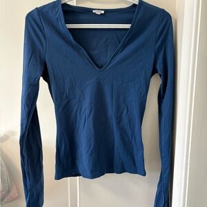Garage Deep Blue Long Sleeve V-Neck Top